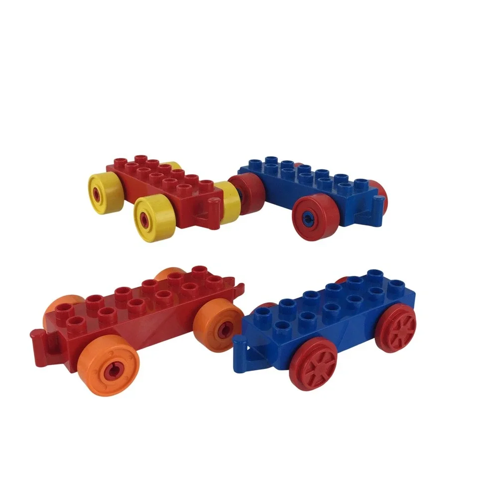 LEGO Duplo Vehicle Base 4pc Lot‎ Red Blue Yellow Orange 2x6 Rolling Car Train